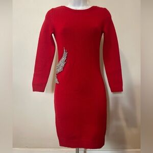 $545 BA&SH OIA Red Cashmere Blend Open Back Embellished Sweater Dress US4